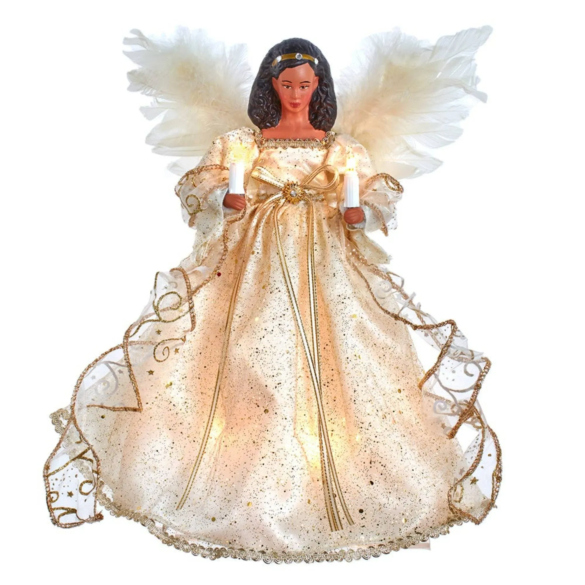 Kurt S. Adler 12-Inch Ul 10-Light Ivory & Gold African American Angel Treetop