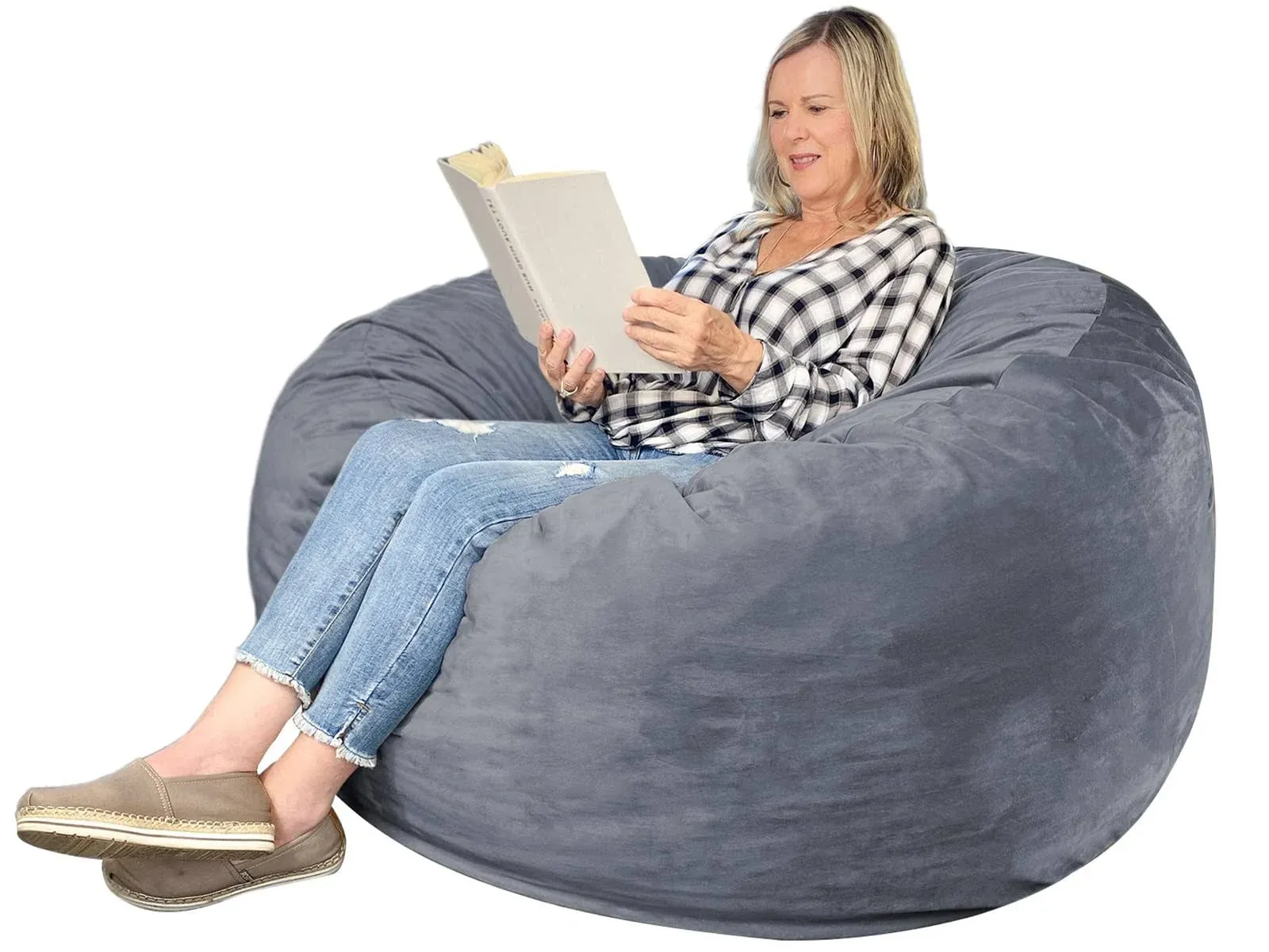 EDUJIN 4 ft Bean Bag Chair: 4 Large Memory Foam Bean Bag Chairs for Adults with ...