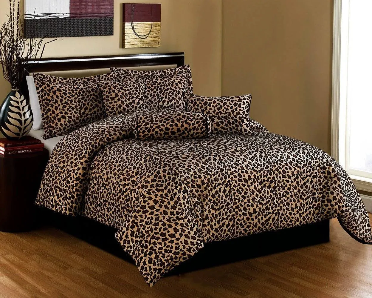 Grand Linen Black/Brown Comforter Set Leopard/Zebra Print Microfur Bed in A Bag Queen Size Bedding