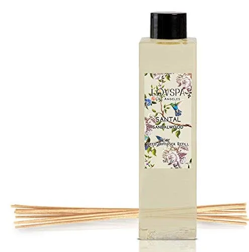 LOVSPA Santal Sandalwood Reed Diffuser Oil Refill with Replacement Scent Sticks