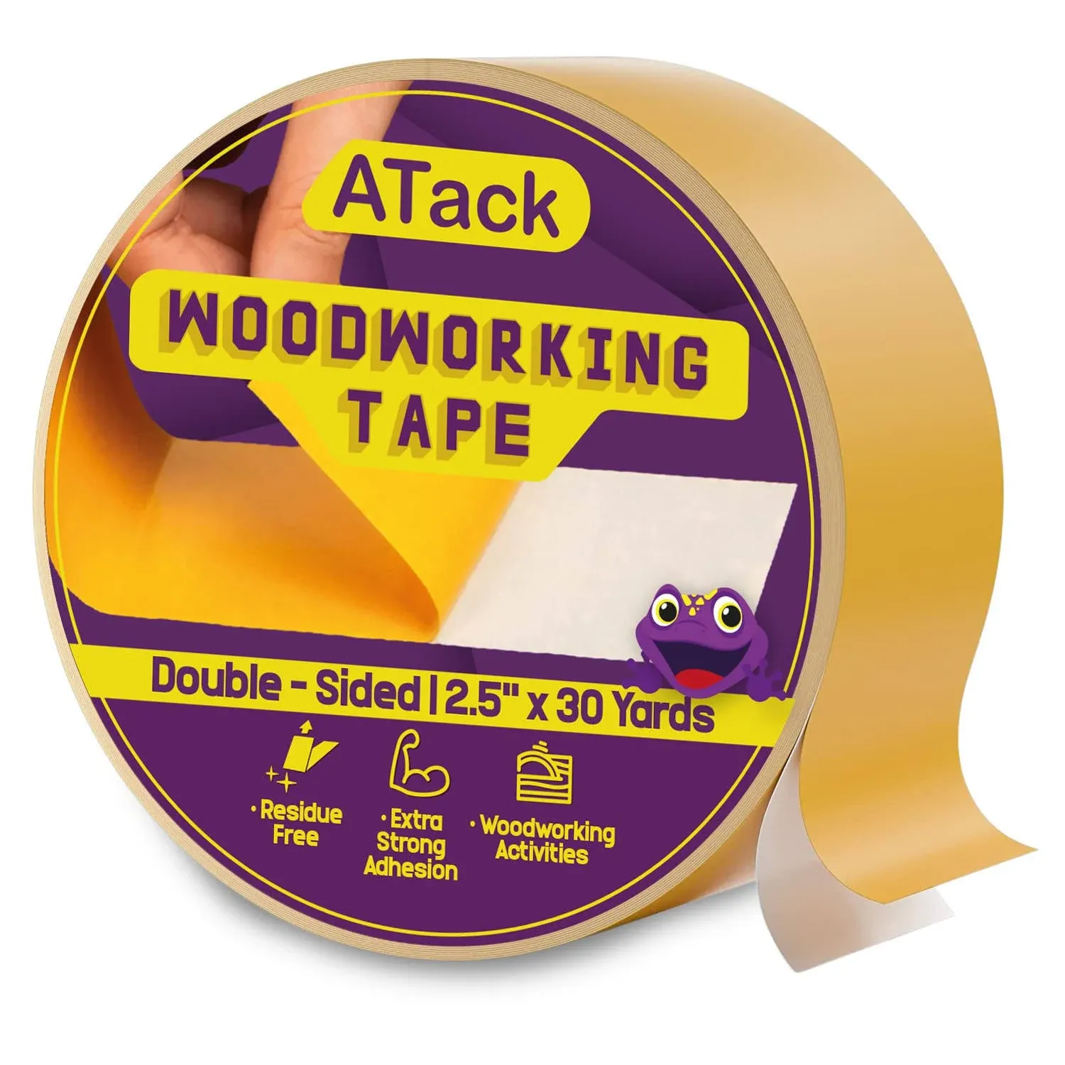 ATack Double-Sided Woodworking Crafter’s Tape, 2.5-Inch by 30-Yards Traceless...