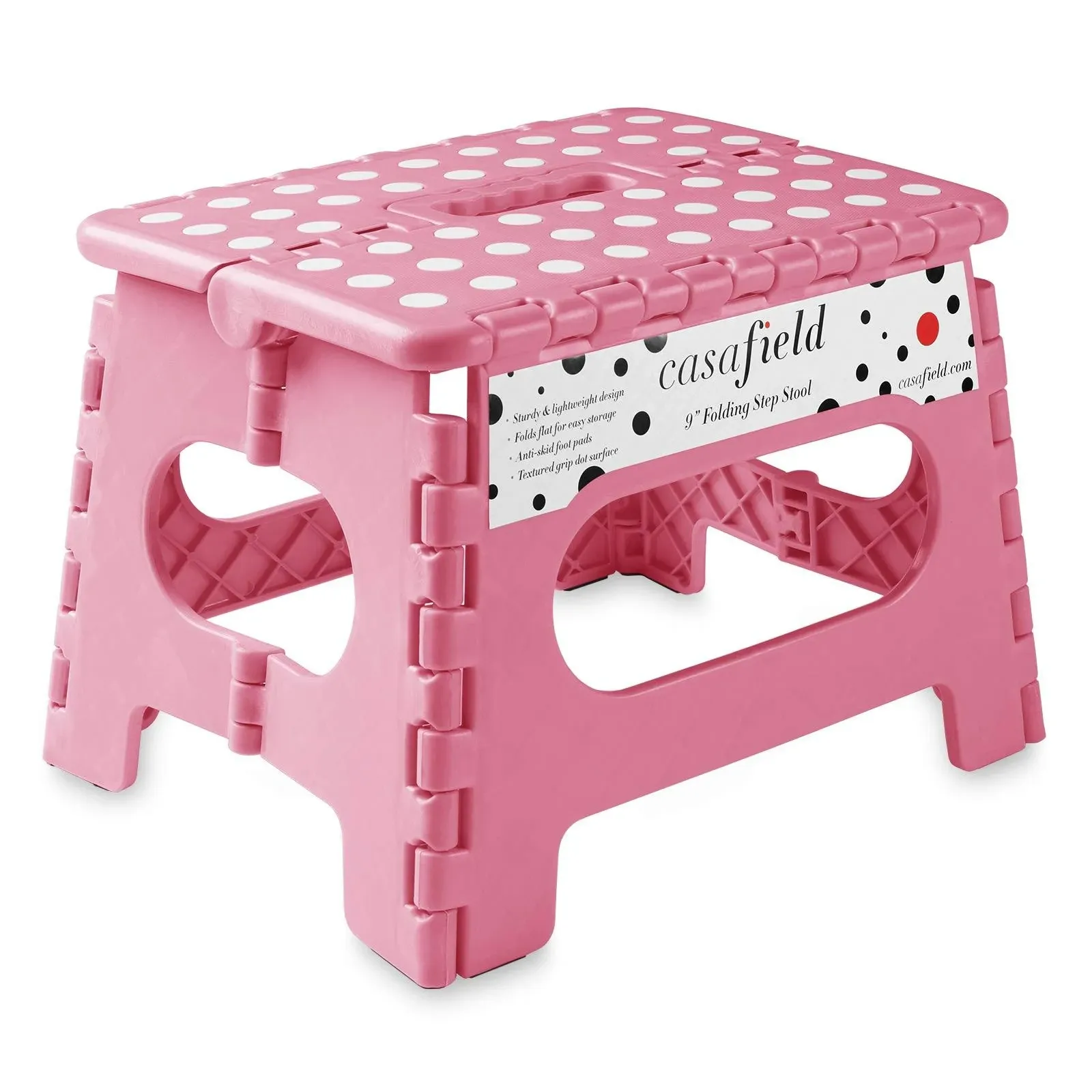 Casafield 9" Folding Step Stool with Handle Portable Collapsible Small Plastic Foot Stool for Kids and Adults