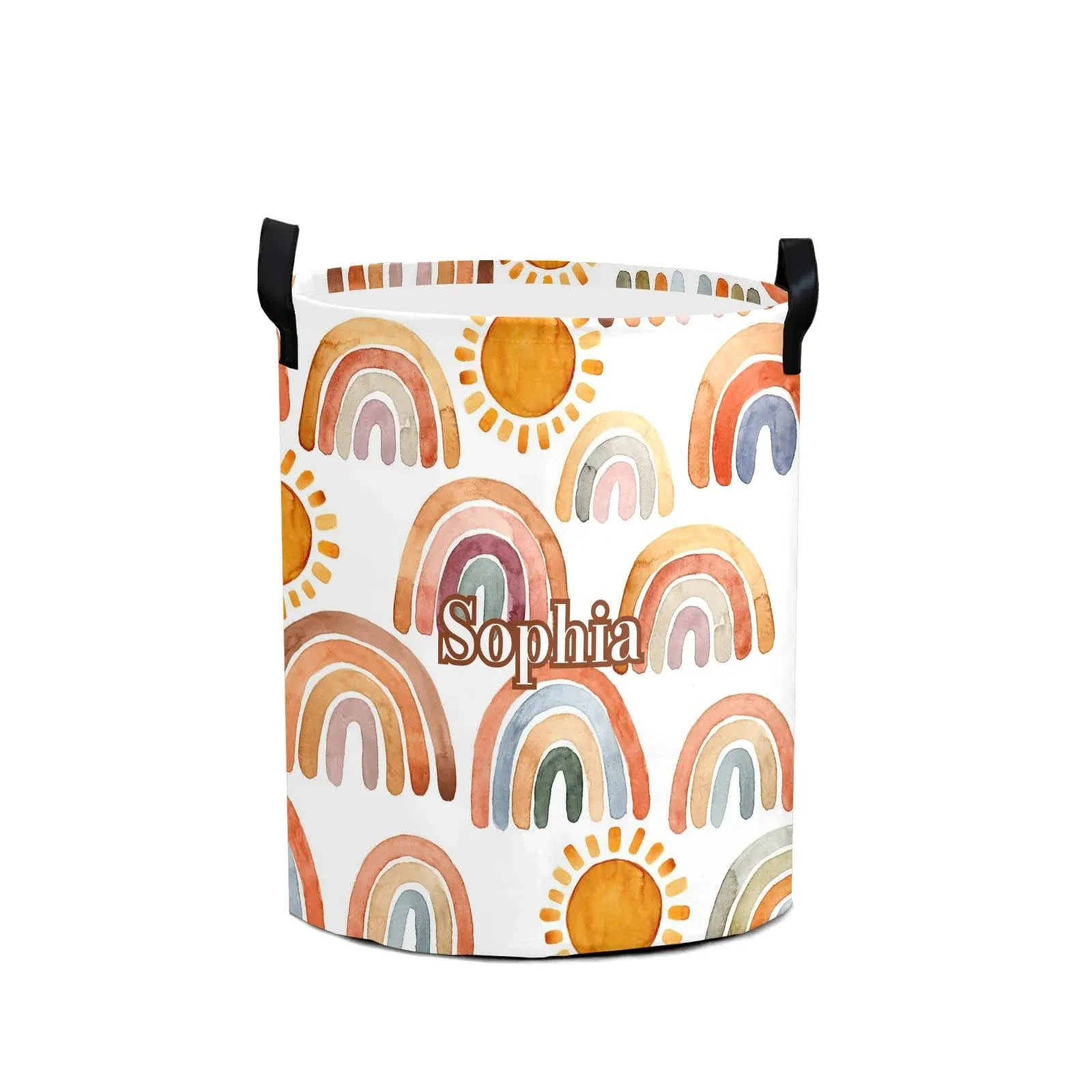 wowpersonaltailor Rainbow Sun Laundry Hamper Basket Custom Name Collapsible ...