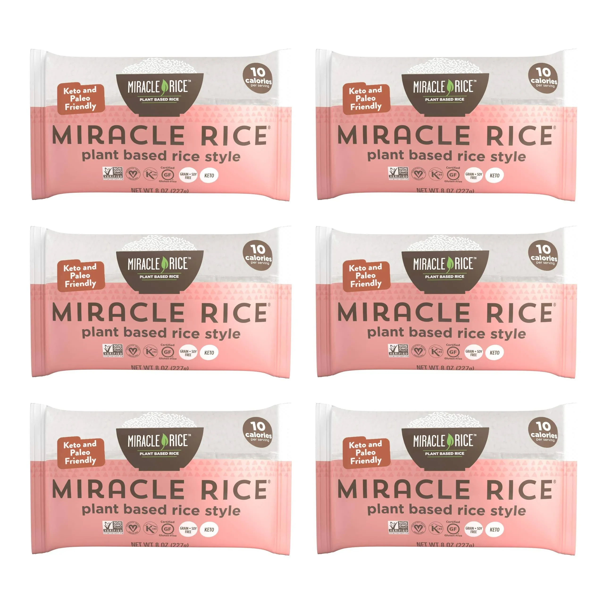 Miracle Noodle Miracle Rice - Konjac Rice, Keto Rice, Plant-Based, Gluten-Free, Soy Free, Low Carb Rice, Low-Calorie Rice, Grain Free, Perfect for Stir-Fry, Rice Pilaf, & Rice Pudding - 8 Oz, 6-Pack