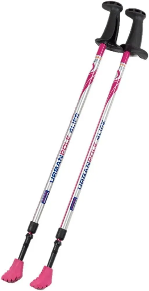 Urban Poling - Urban Poles 4Life - Lightweight, Aluminum Nordic Walking Sticks - Pink & Silver - 1 Pair – for Users 4'2"–6'2" - Collapsible & Adjustable Hiking Gear