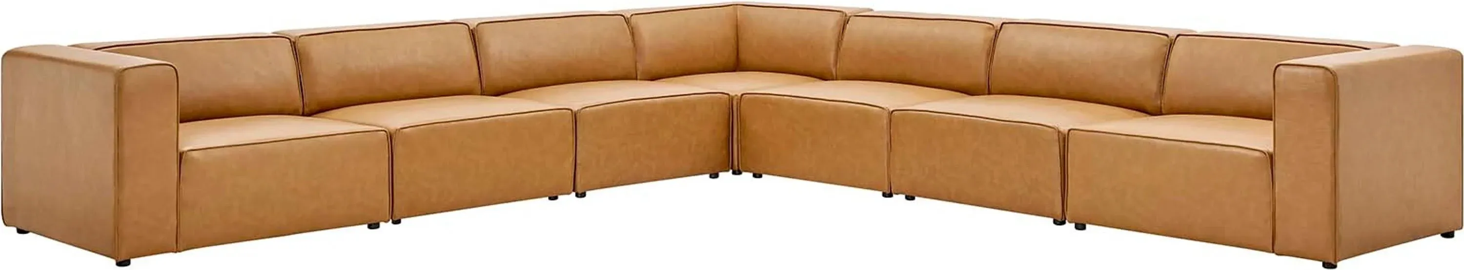 Modway Mingle 7 Piece Sectional Sofa Tan Vegan Leather