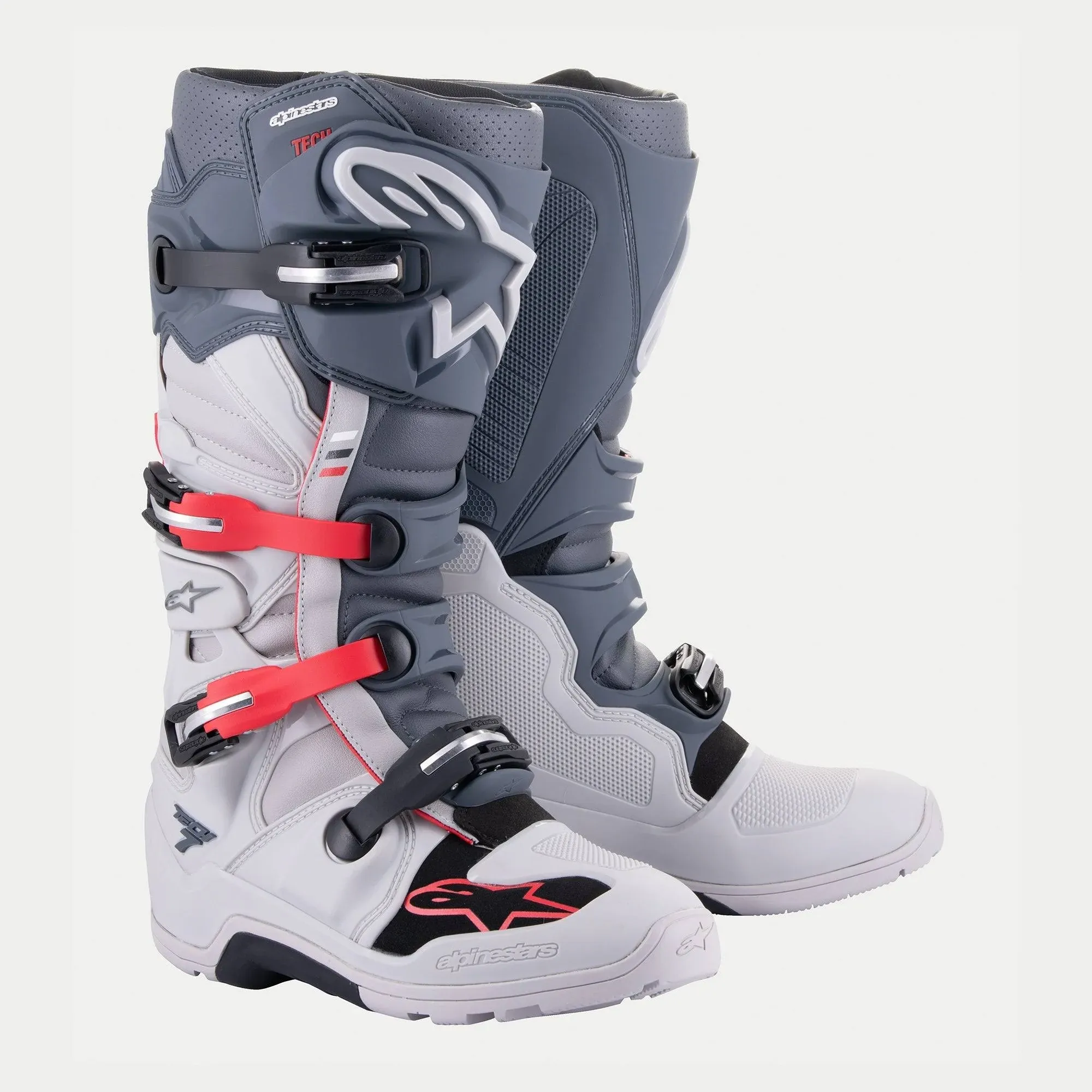 Alpinestars Tech 7 Enduro Boots - Light Gray/Dark Gray/Bright Red 13