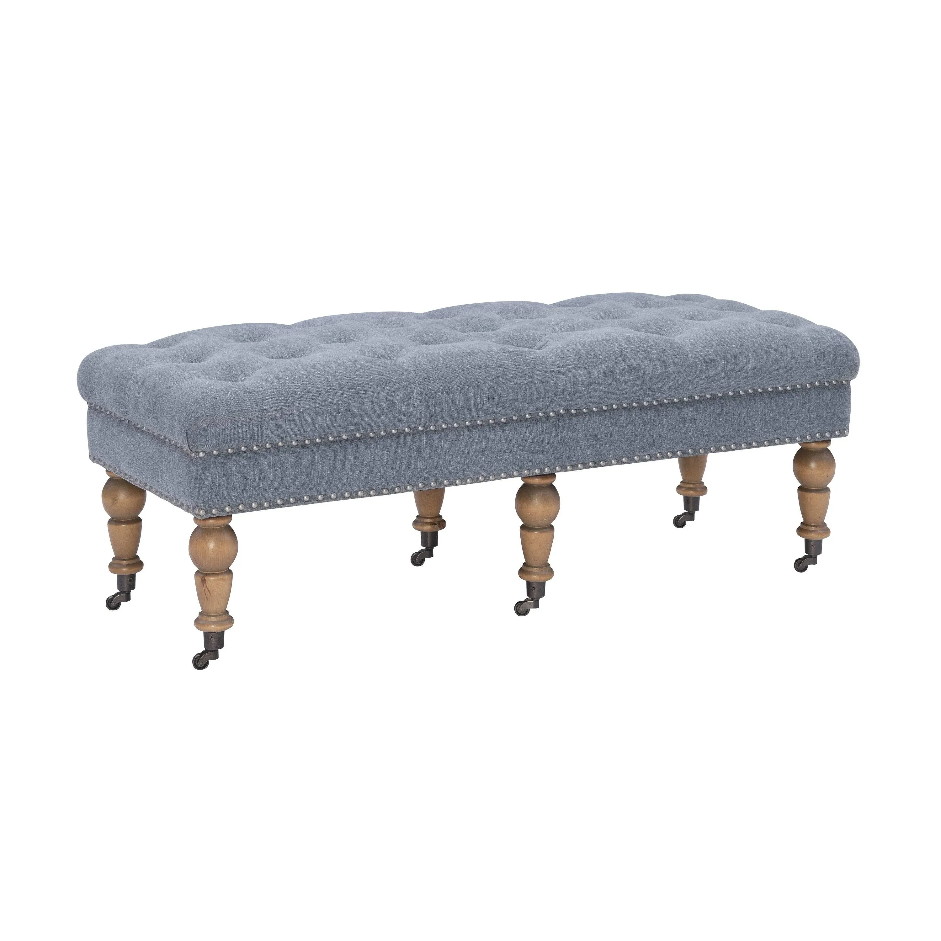 Linon Isabelle Washed Blue Linen 50" Bench