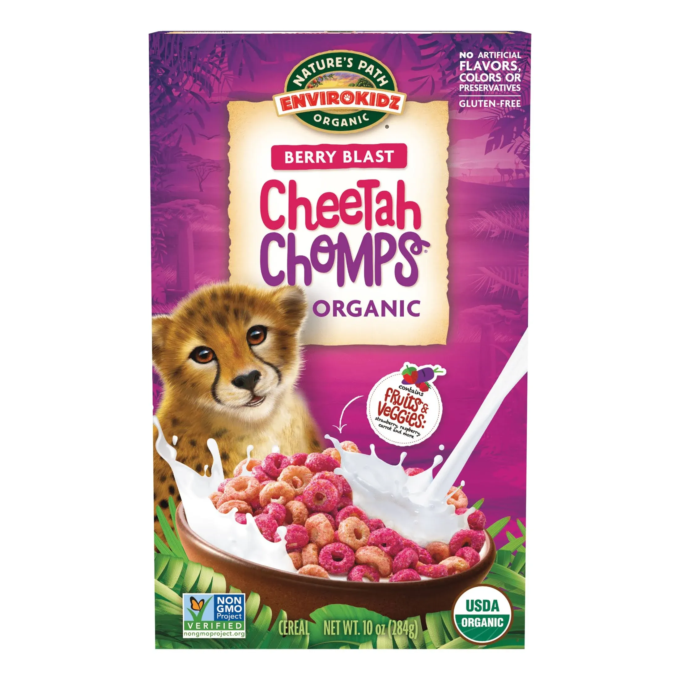 Envirokidz Organic Cheetah Chomps Cereal, Berry Cereal, 10 oz