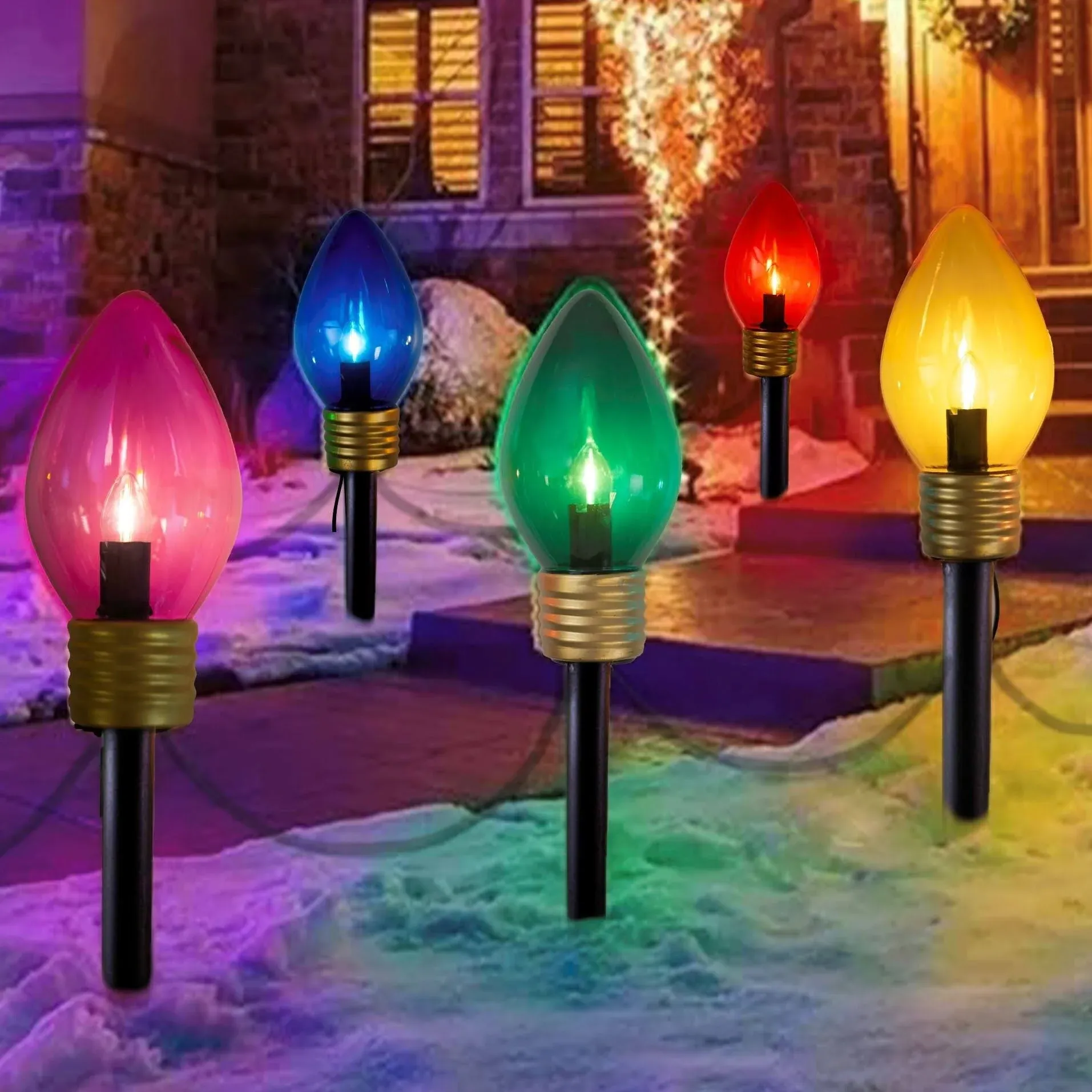 Novelty Lights 5 Light Jumbo LED C7 Multi Color Pathway Light Set, 6 Feet