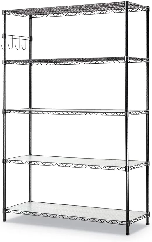 Alera 5-Shelf Wire Shelving Kit with Casters and Shelf Liners, 48w x 18d x 72h, Black Anthracite