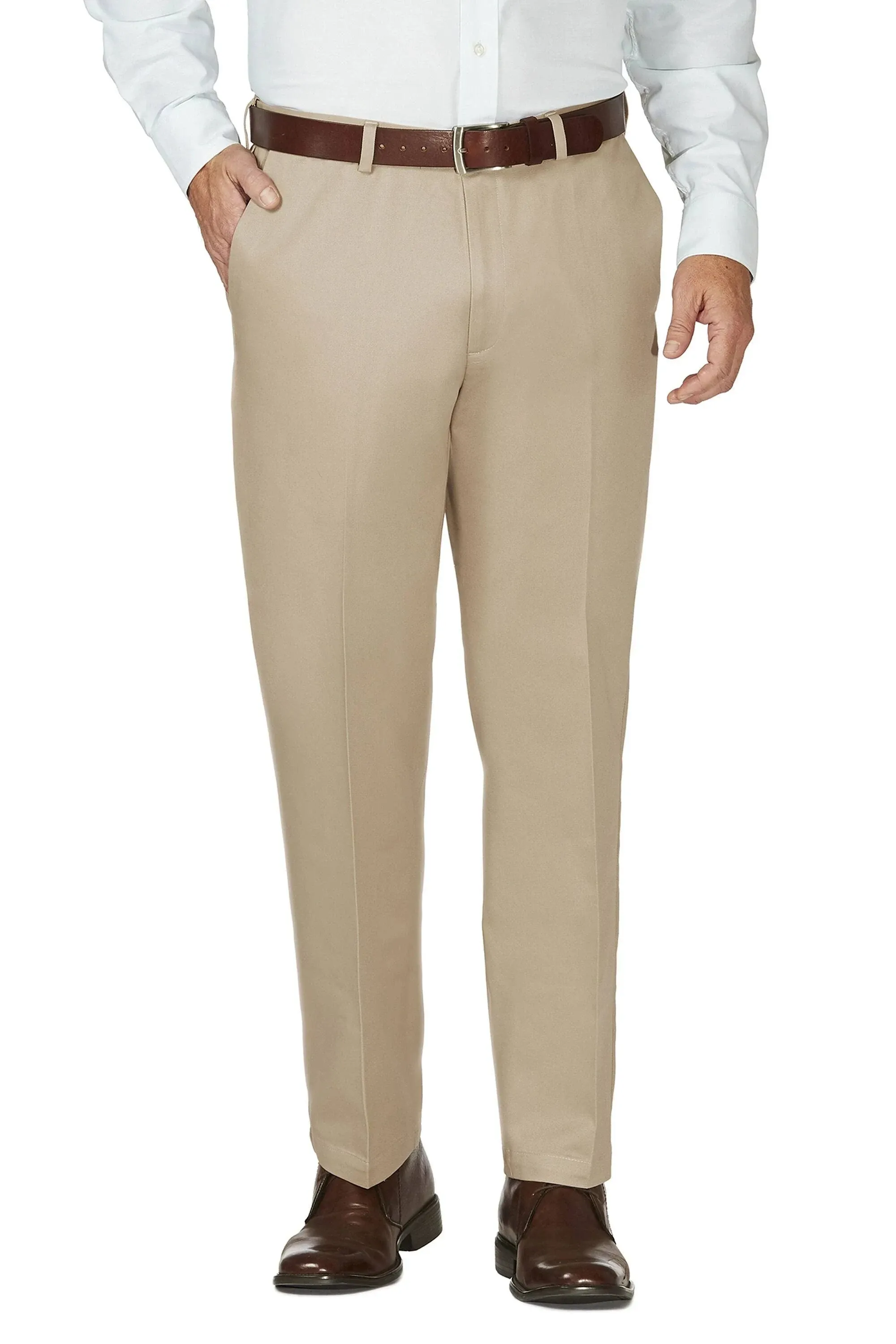 Mens Haggar Work to Weekend Classic Fit Flat Front Pants Khaki