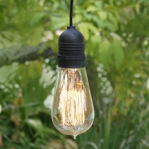 Single Socket Black Weatherproof Outdoor Pendant Light Lamp Cord, 15FT, by PaperLanternStore