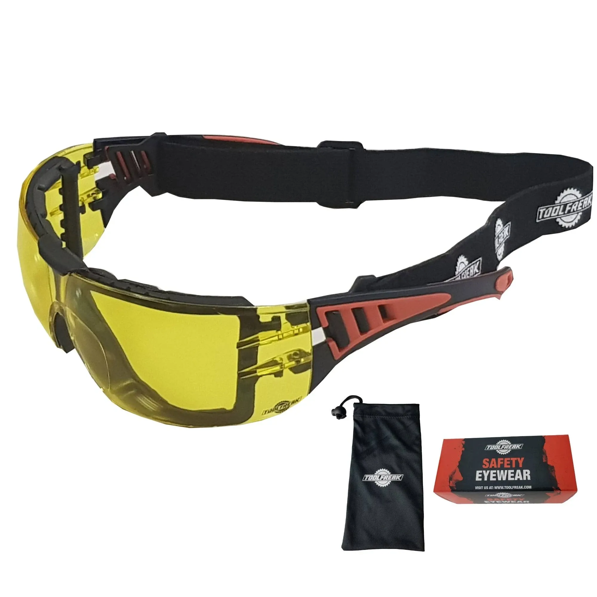 ToolFreak Safety Glasses Foam Padded Wraparound Yellow Lens Rated to ANSI z87