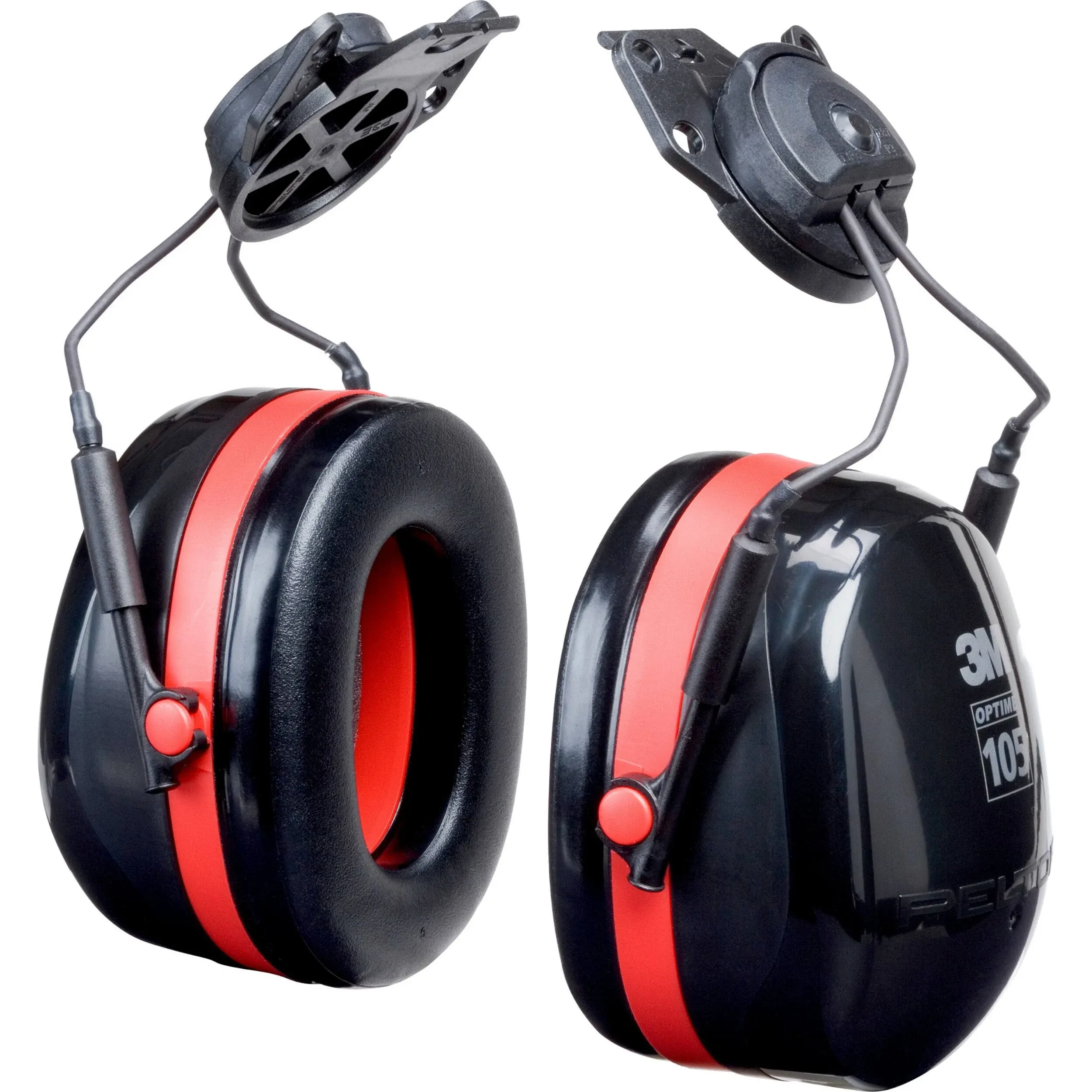 3M H10P3E Peltor Optime 105 Black / Red Cap-Mount Earmuffs