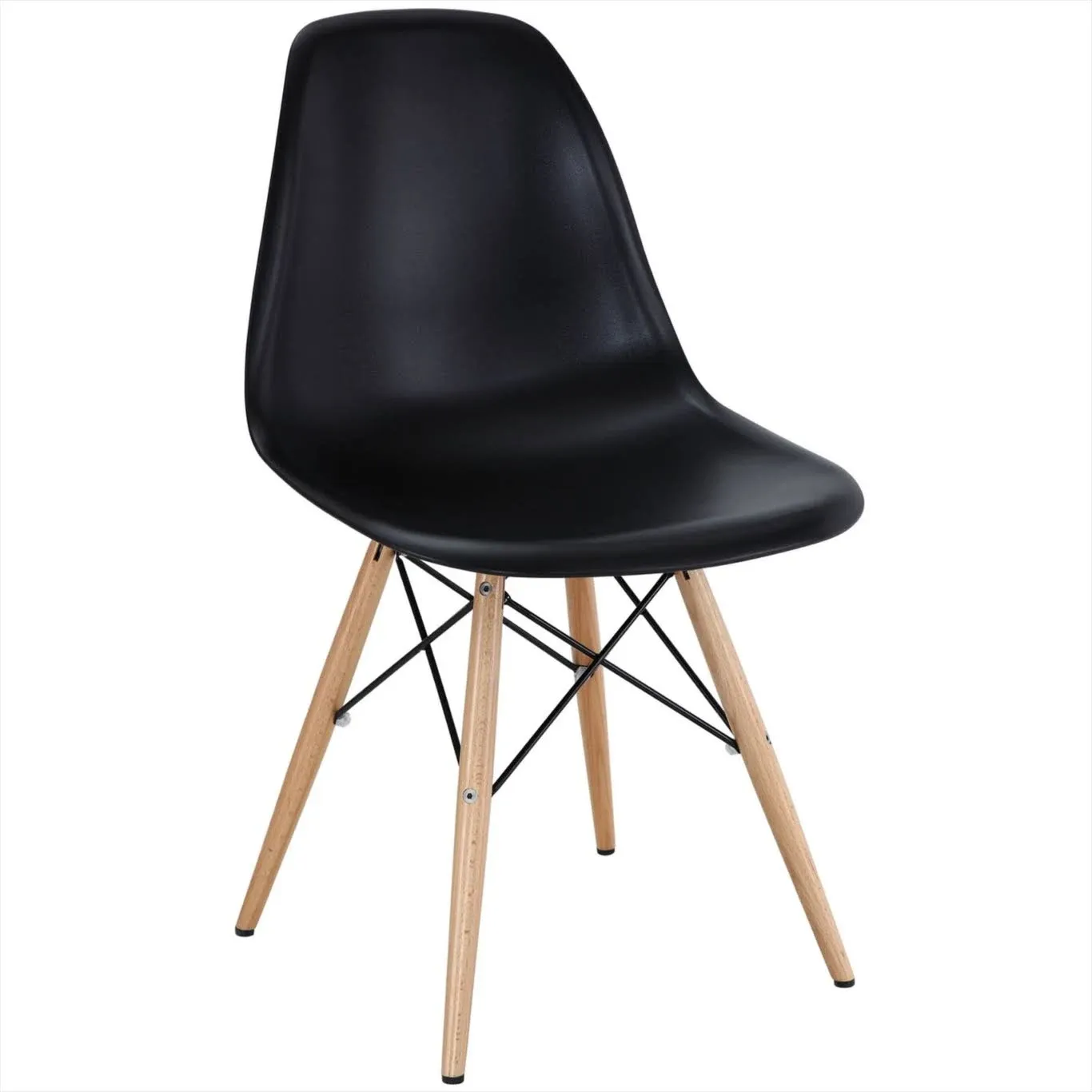 Modway Pyramid Mid-Century Modern Kitchen and Dining Room Chair with Natural Wood Legs in Black