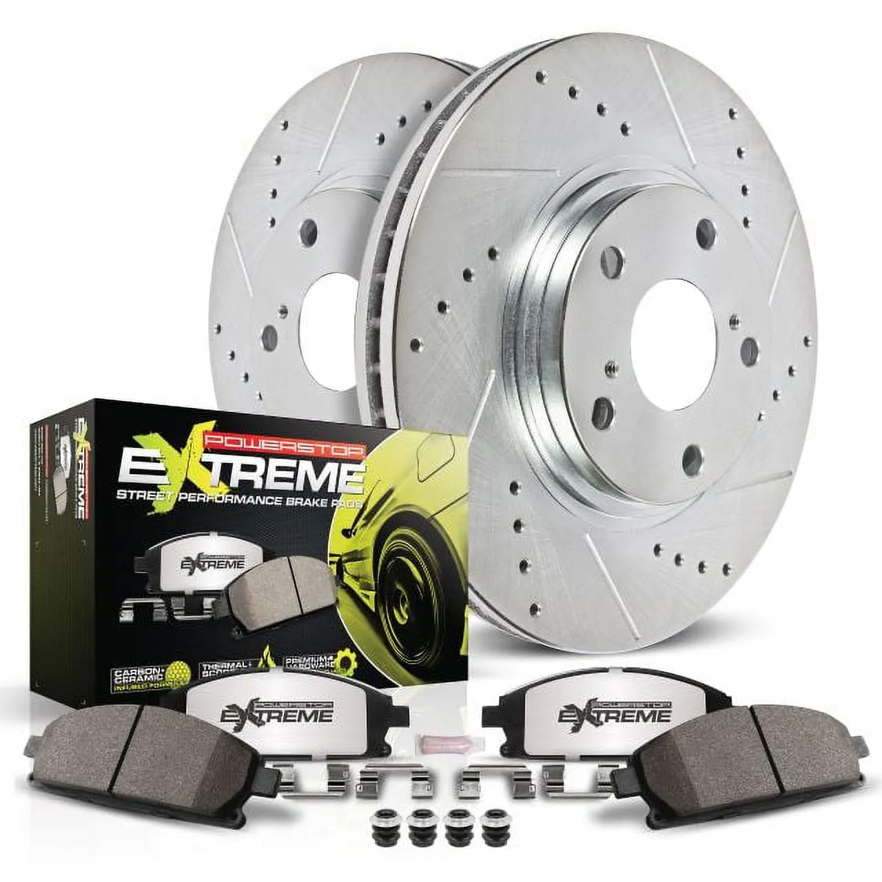 Power Stop Front Z26 Street Warrior Carbon-Fiber Ceramic Brake Pad and Drilled and Slotted Rotor Kit K4619-26