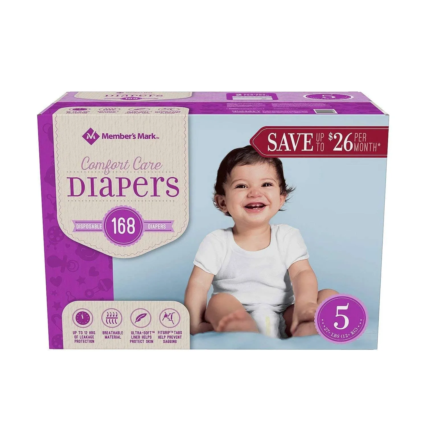 Members Mark Members Mark Premium Baby Diapers, Newborn Size 10 Pounds, 108 Count 