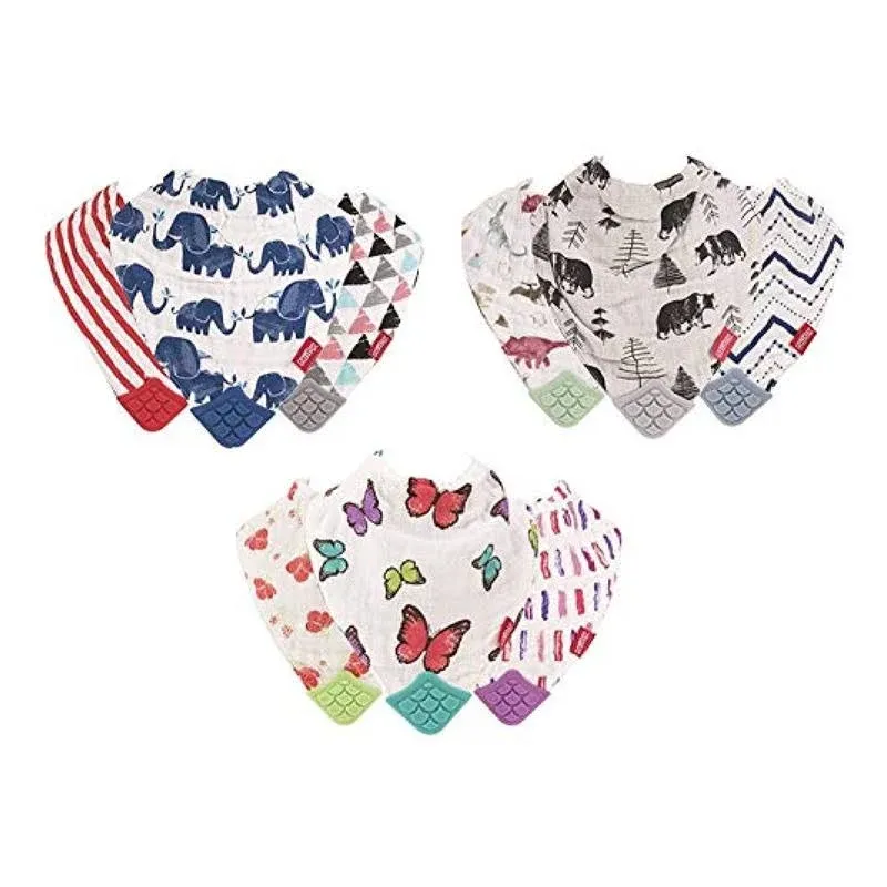 Nuby 3-Piece Muslin Bandana Bib with Teeth, Colors May Vary