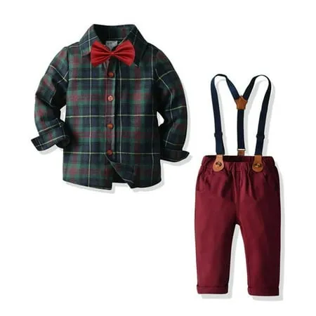 Laurenza s Baby Boys Clothes Plaid Dress Shirt with Bowtie Pants Outfits Set Flannel Christmas Photo Outfit 6 Years