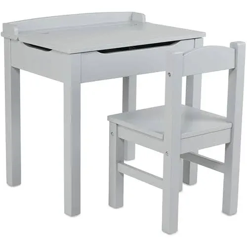 Wooden Lift-Top Desk & Chair - Grey