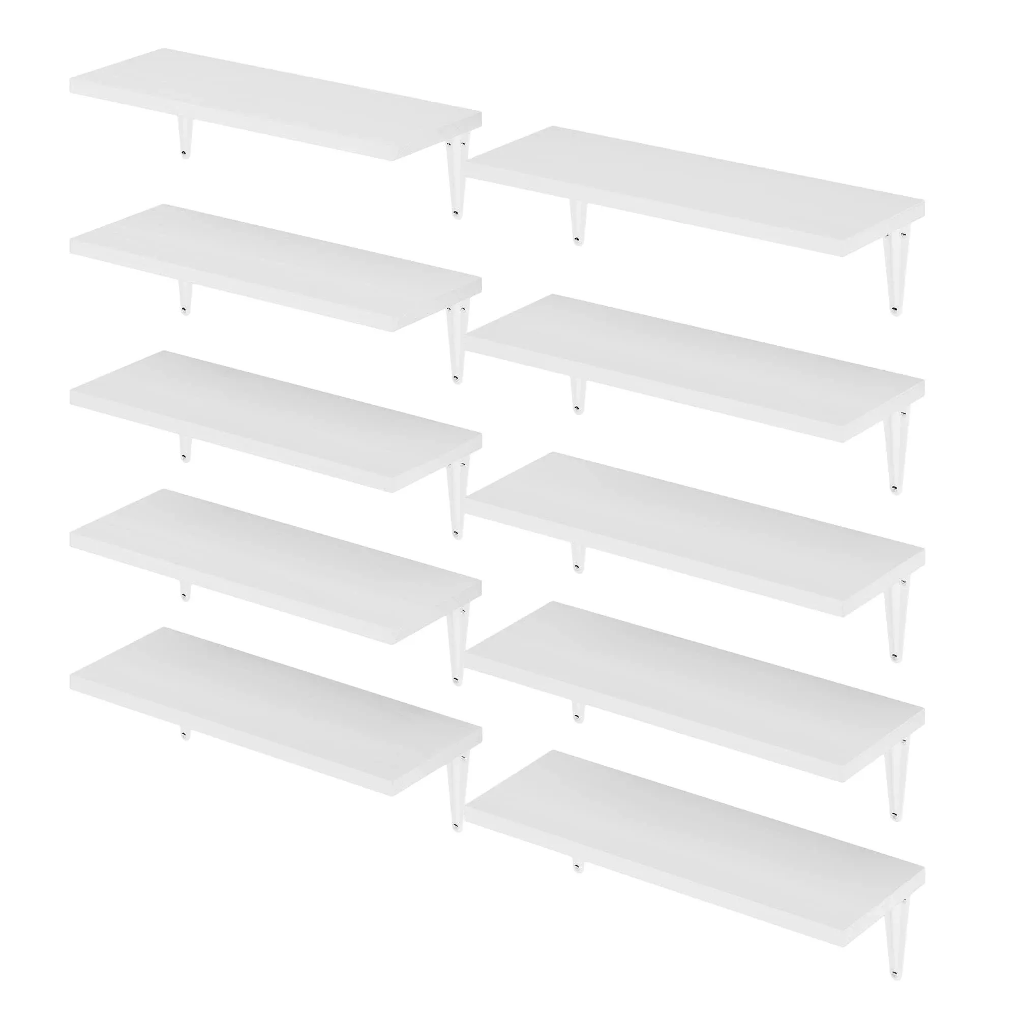 Wallniture Arras 17"x6" Floating Shelves for Storage, Bookshelf Living Room Decor, Wall Storage Shelves for Kitchen, Hallway Floating Shelf, Dining Room Wall Bookshelves Set of 10, White, Wood