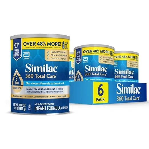 Similac 360 Total Care Infant Formula with 5 HMO Prebiotics, Our Closest Formula to Breast Milk, Non-GMO, Baby Formula Powder, 30.8-oz Can