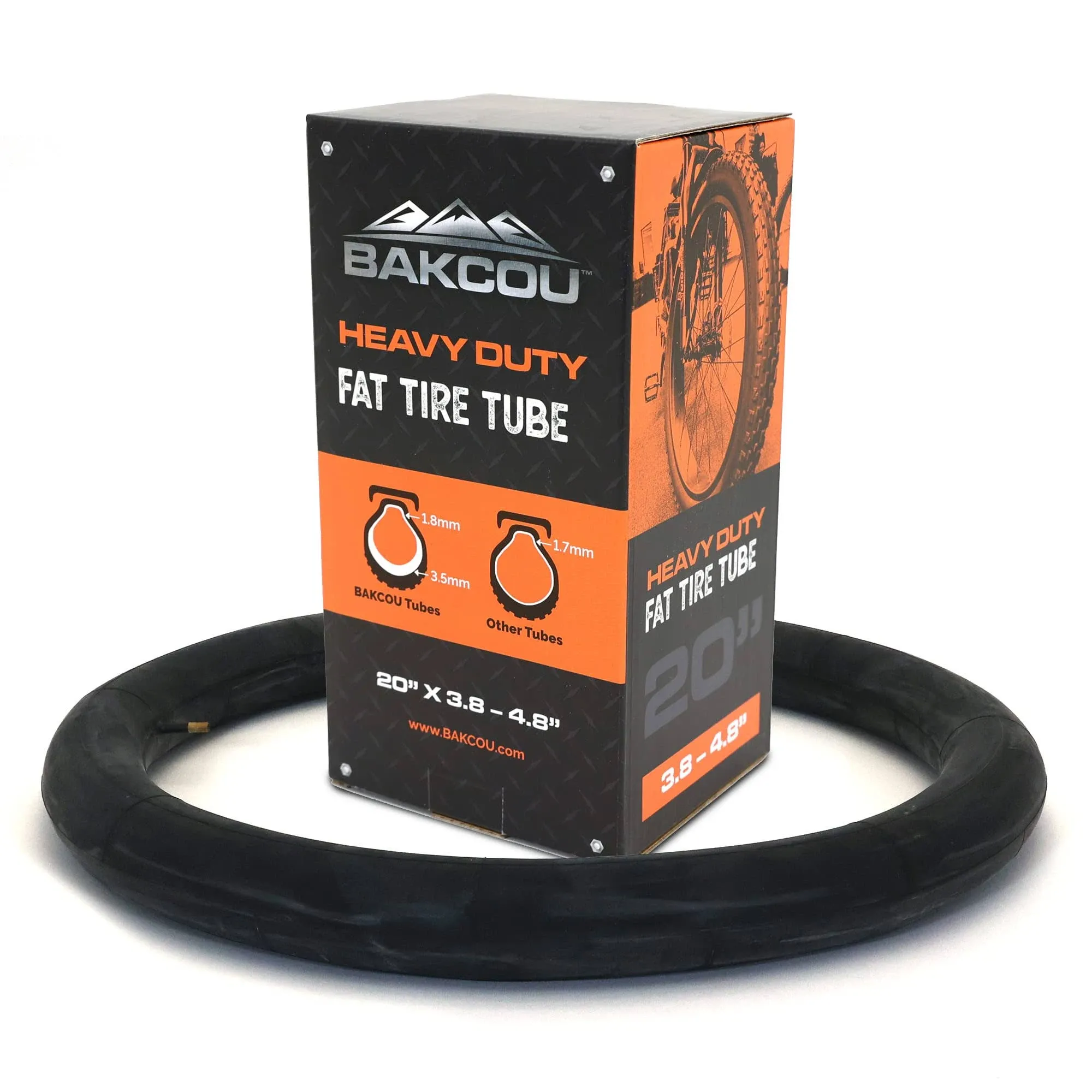 Bakcou | Heavy Duty Fat Tire Tube - Military-Grade Butyl Rubber, 3.5mm Base Thickness, Schrader Valve - Ideal for Electric Bikes, Mountain Bikes, and Traditional Fat-Tire Bikes