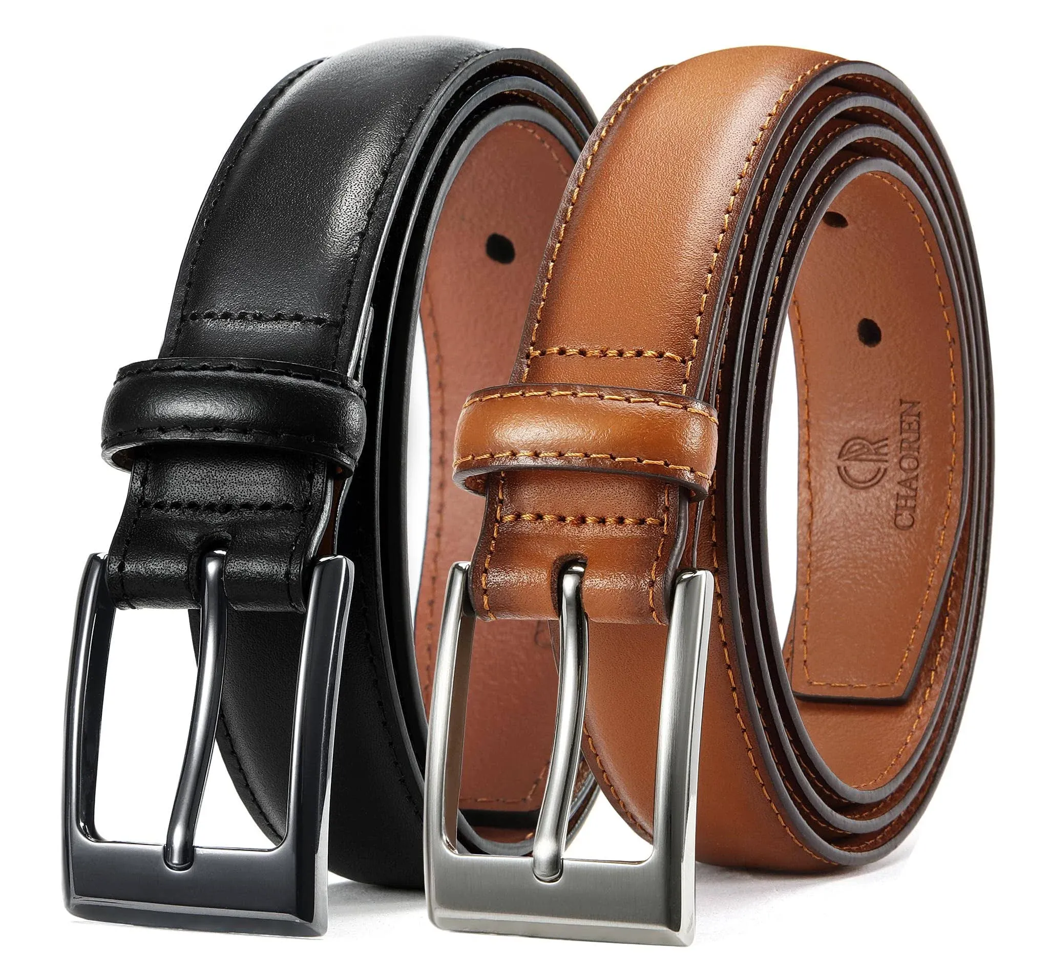 CHAOREN Mens Dress Belt 2 Pack - Genuine Leather Belt for Men 1 1/8&#034; in Gift Set