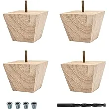 3 in. x 3-7/8 in. Unfinished Solid Hardwood Square Bun Foot | 4 Pack with 4 Free Insert Nuts and Drill Bit