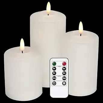 GenSwin Flameless Ivory Taper Candles Flickering with 10-Key Remote, Battery Operated Led Warm 3D Wick Light Window Candles Real Wax Pack of 6, Christmas Home Wedding Decor(0.78 X 9.64 Inch)