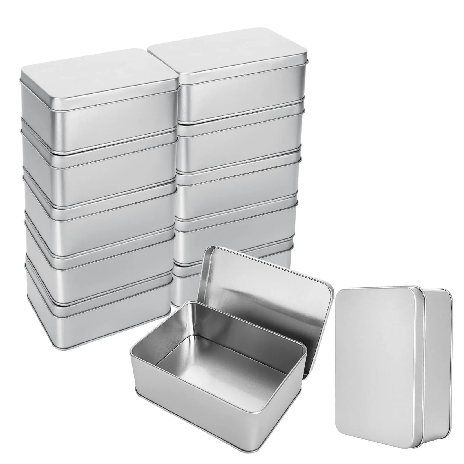 RHBLME 12 Pack Silver Metal Rectangular Tin Box Lids, 4.9&#034; X &#034; Large Containers 