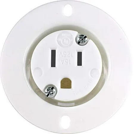 Journeyman-Pro 5279 15 Amp 120-125 Volt NEMA 5-15 Flanged Outlet White Commercial Grade 2 Pole-3 Wire Straight Blade Plug Charger Receptacle (No Cover/Cap)