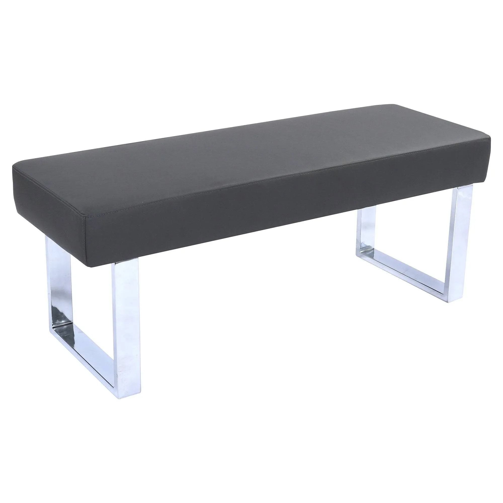 Armen Living Lcambegrbch Amanda Bench in Grey Faux Leather and Chrome Finish, Gray