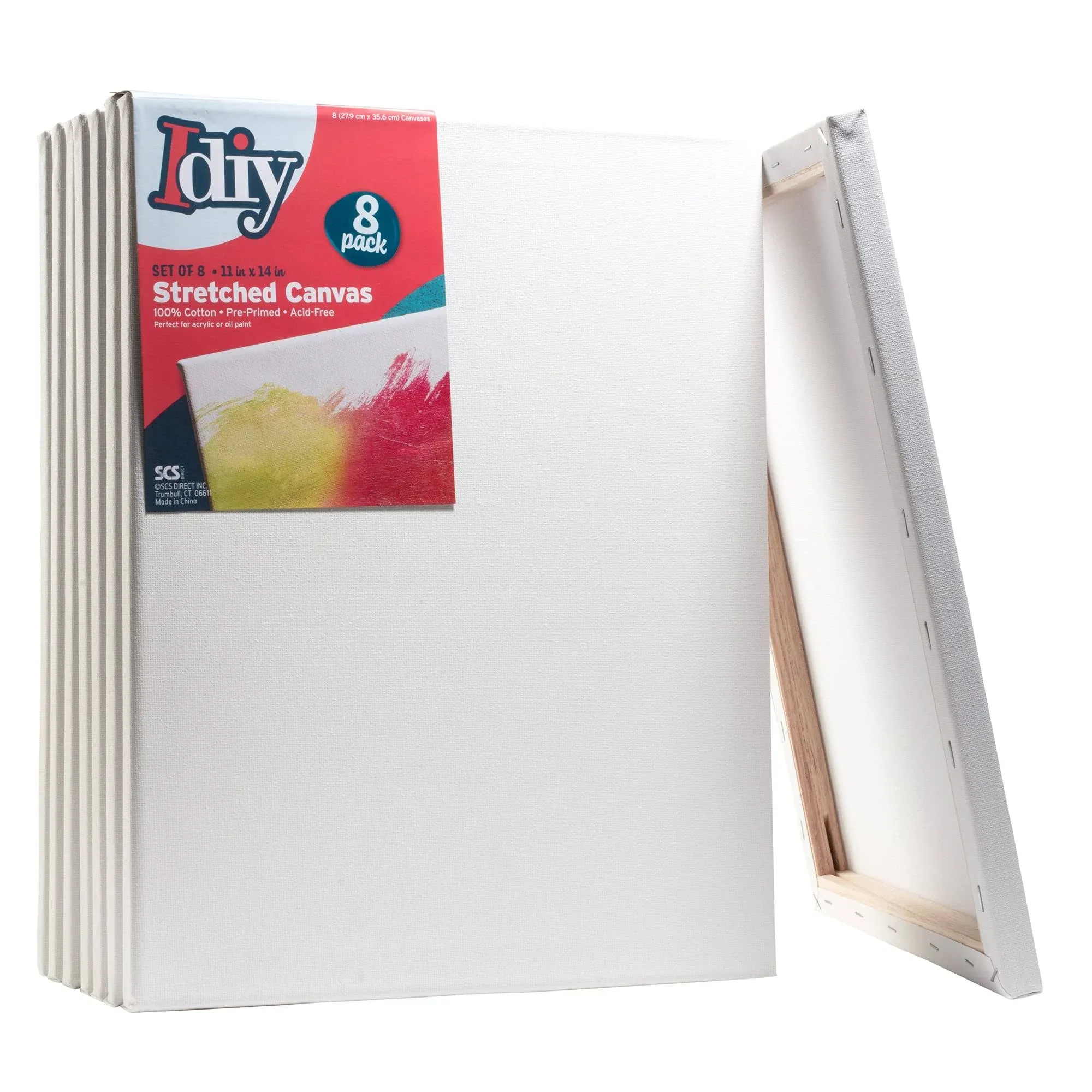 Idiy Stretched Canvas Board 11 x 14 (Set of 8) 5/8" Classic White Blank, Pre ...