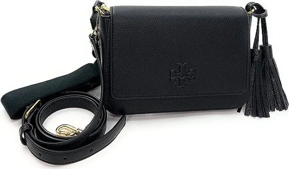 Tory Burch Bags | Tory Burch Thea Flap Black with Gold Hardware Leather Crossbody ...