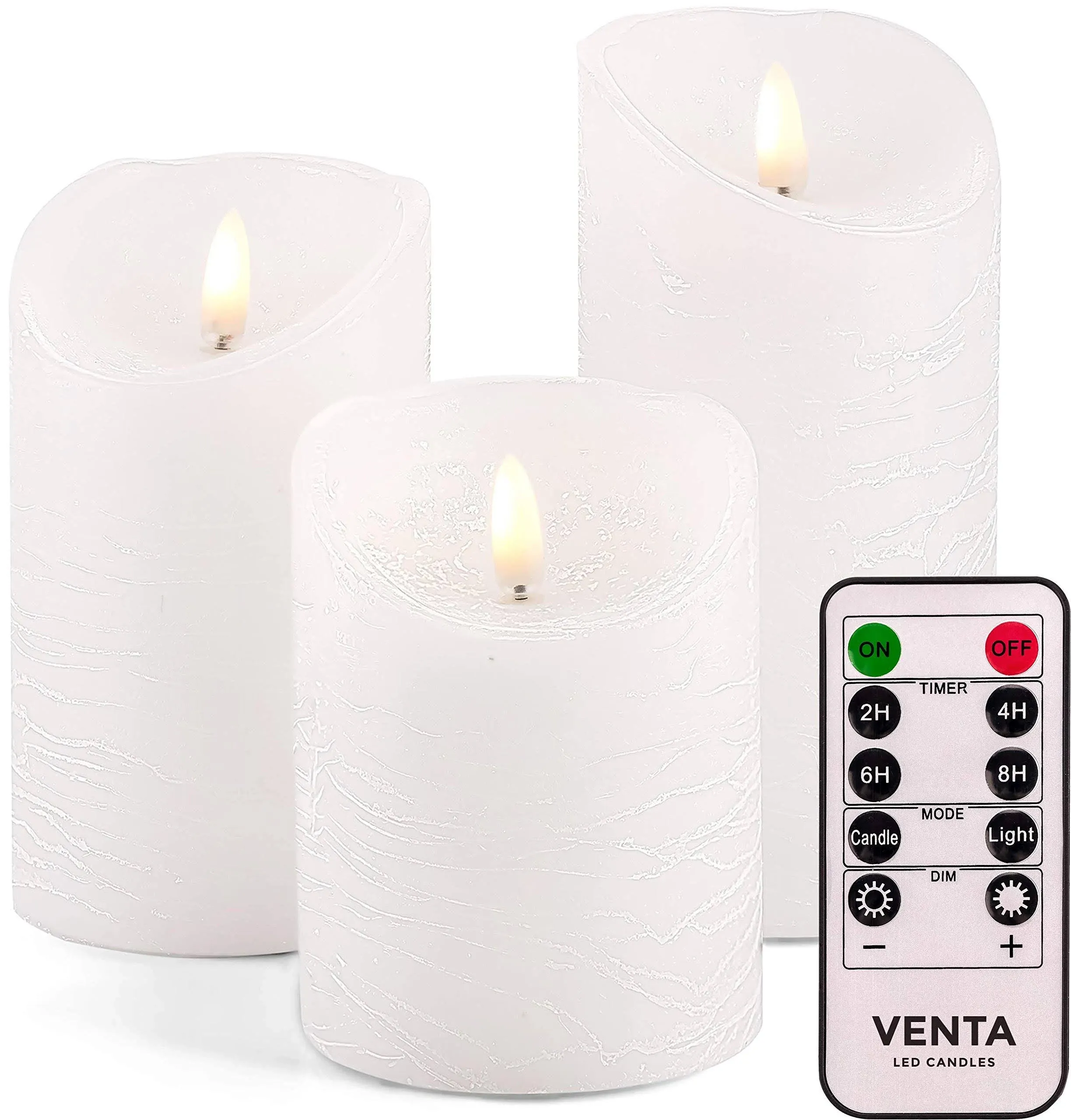 Set of 3 Realistic Flameless White LED Candles with Remote Control