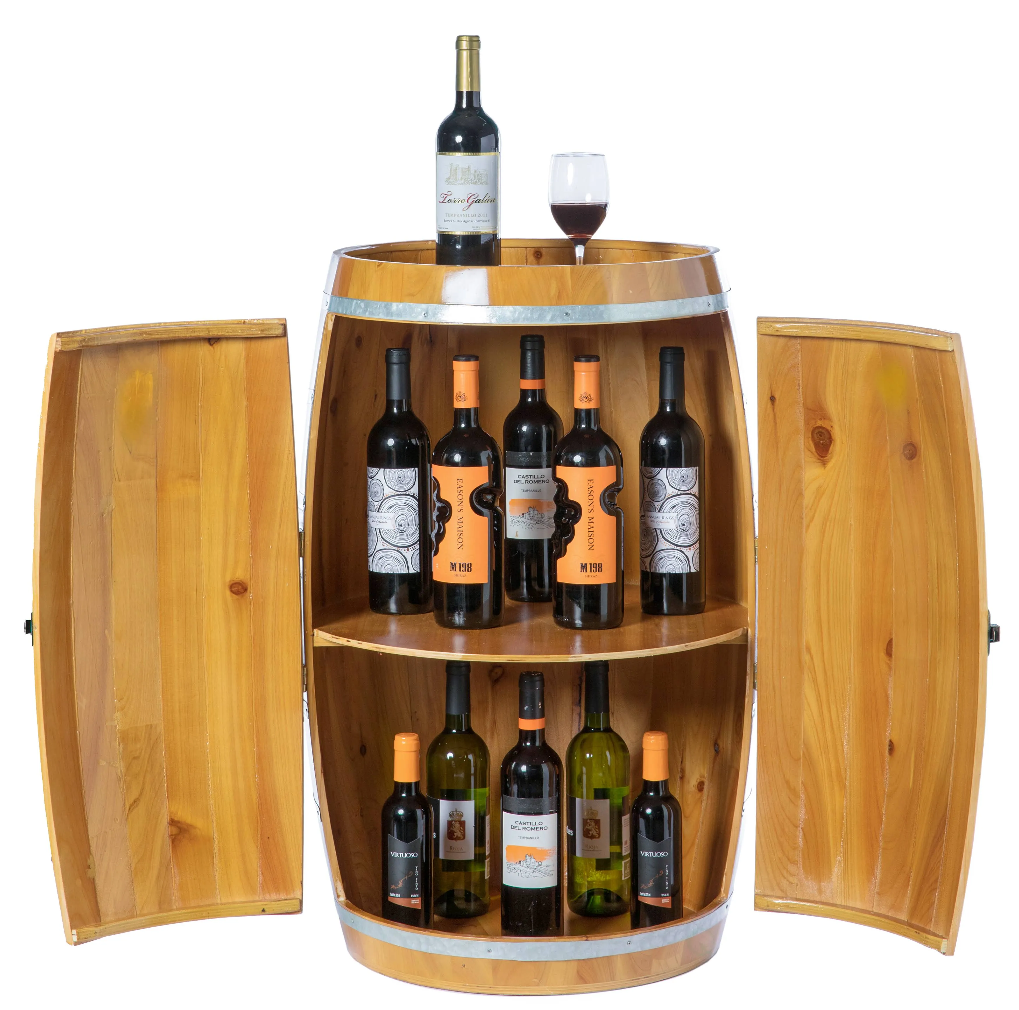 Vintiquewise Wooden Wine Barrel Shaped Wine Holder, Bar Storage Lockable Storage Cabinet