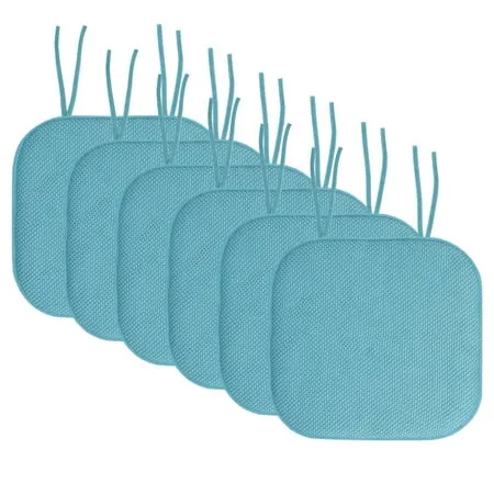 Honeycomb Memory Foam Chair Cushion Pad 16 x 16 Non-Slip Back w/Ties 6 Pack - Teal