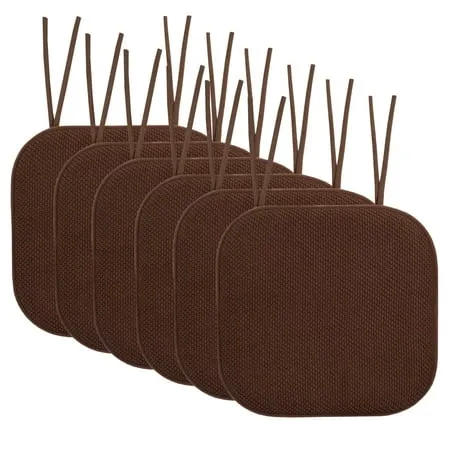 Honeycomb Memory Foam Chair Cushion Pad 16 x 16 Non-Slip Back w/Ties 6 Pack Chocolate