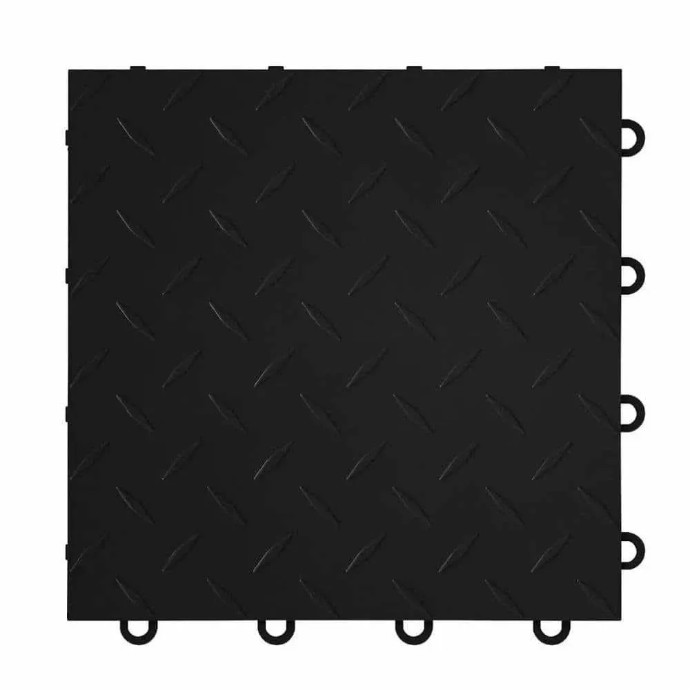 IncStores Garage Flooring Tile Polypropylene Diamond Plate Gunmetal (52-Sq-Ft)