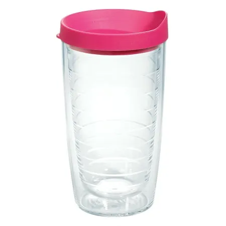 Tervis Clear & Colorful Lidded Made in USA Double Walled Insulated Tumbler Travel Cup Keeps Drinks Cold & Hot, 16oz Mug, Fuchsia Lid