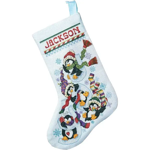 Janlynn Counted Cross Stitch Stocking Kit 18" Long-Penguin Joy (14 Count)