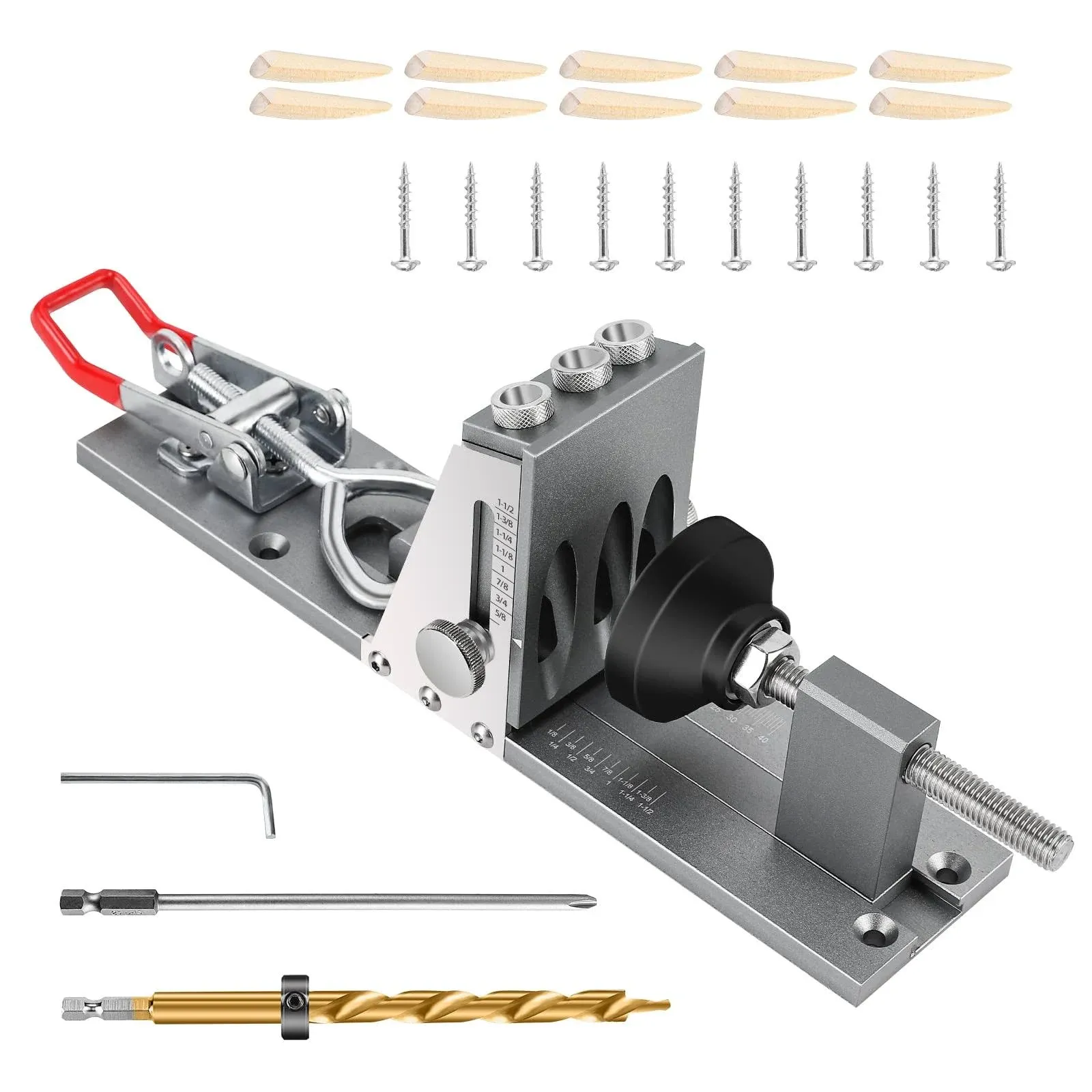 Pocket Hole Jig Kit, Professional and Upgraded All-Metal Pocket Screw Jig System