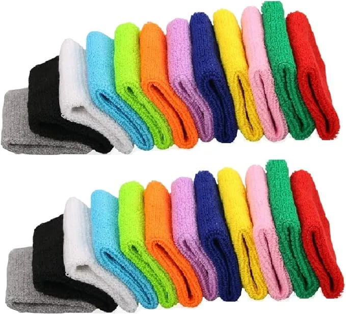 OLIREXD 12 Pairs (24 Pcs) Colorful Sports Wristbands Cotton Sweatband Wristbands ...