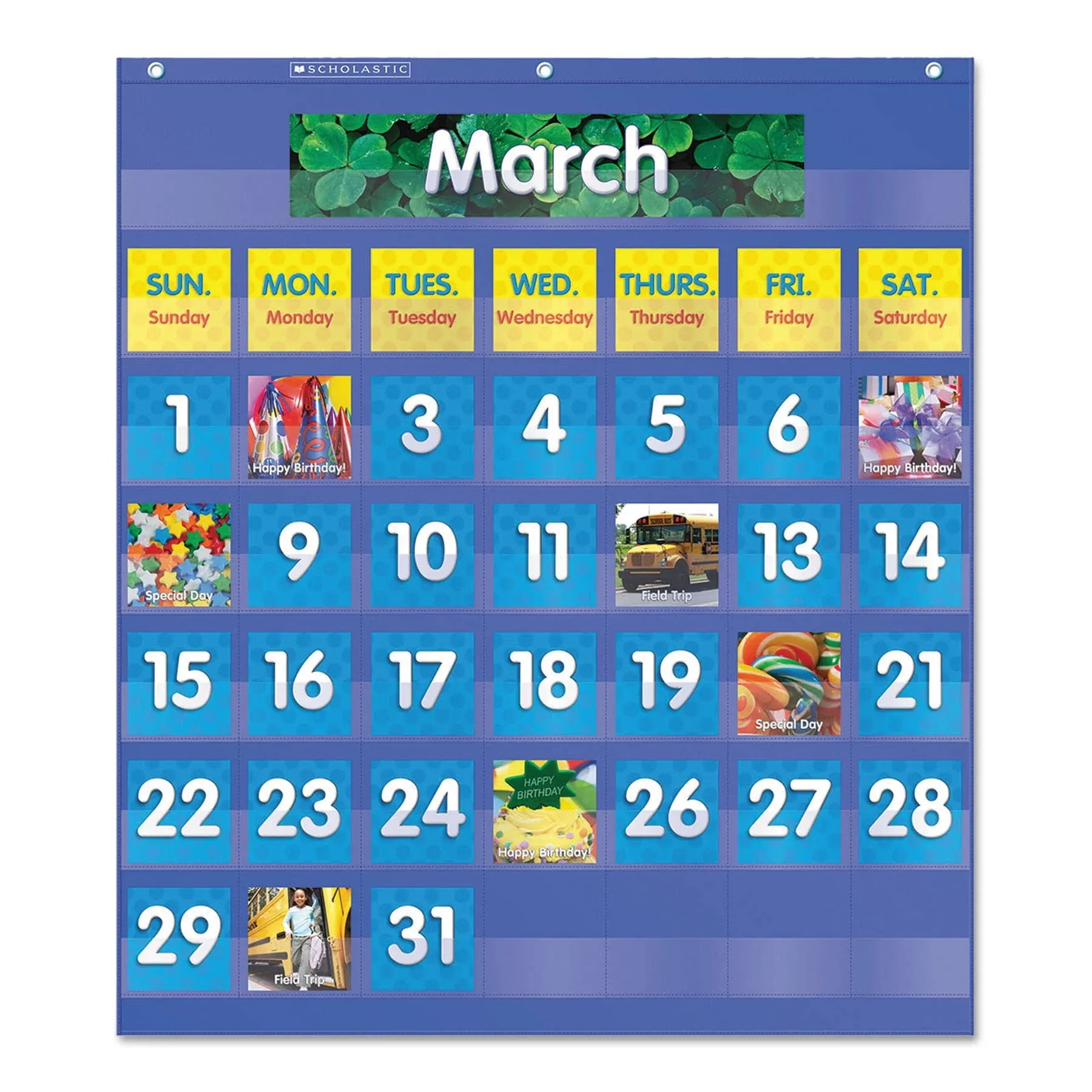 Scholastic Monthly Calendar Pocket Chart 25 1/2 x 10 x 0.13 Blue/Clear