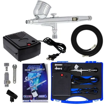 Master Airbrush Airbrushing System Kit with a G23 Multi-Purpose Gravity Feed Dual-Action Airbrush with 1/3oz. Cup and 0.3mm Tip, Mini Air Compressor, Hose, Storage Case, How-to-Airbrush ARC Link Card