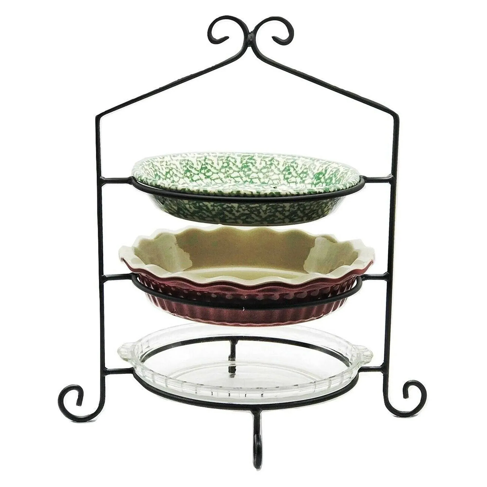 Saving Shepherd 3 Tier Pie Plate Stand - Solid Satin Black Wrought Iron 