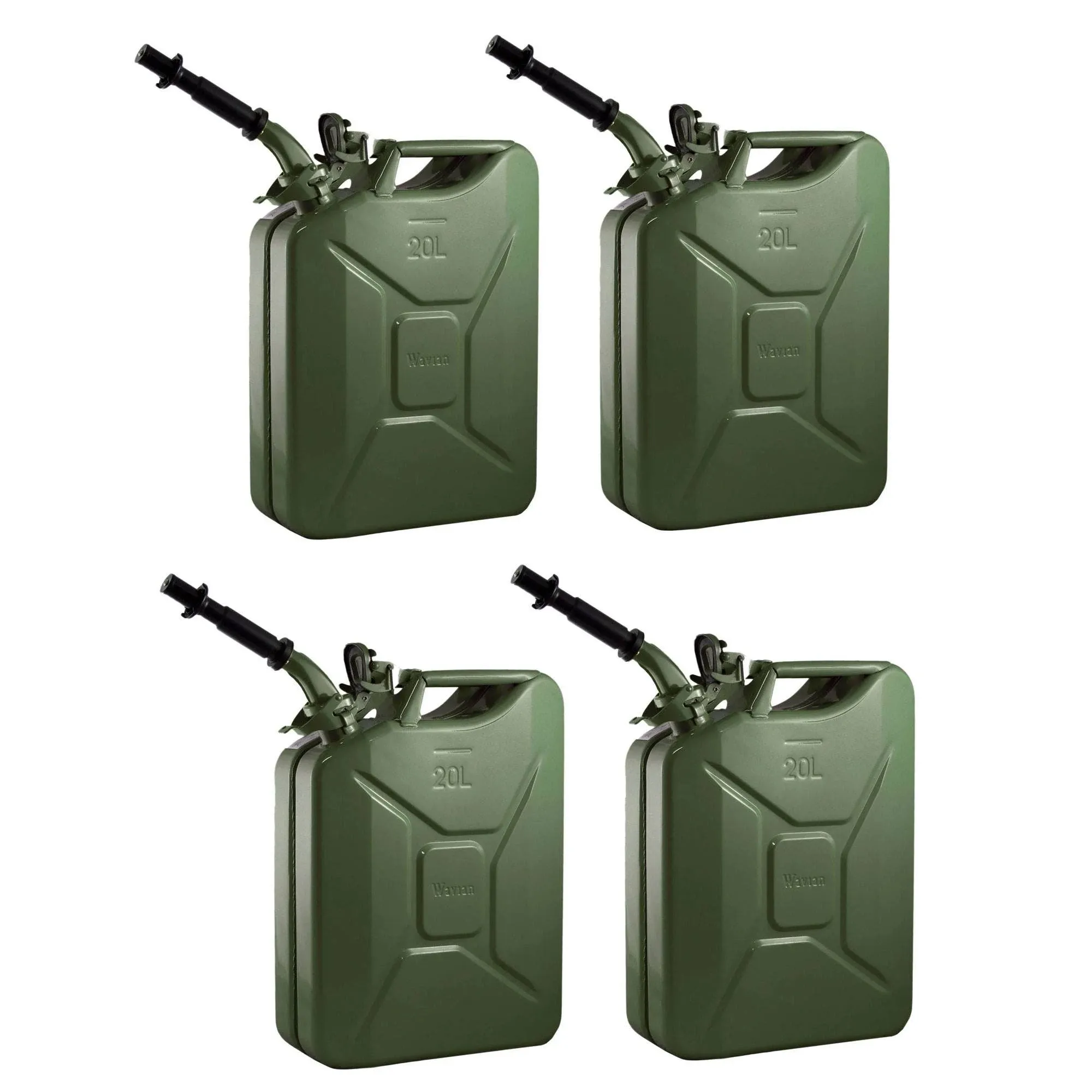 4) Wavian 3008 5.3 Gallon 20 Liter Authentic CARB Jerry Can w/Spout, Green