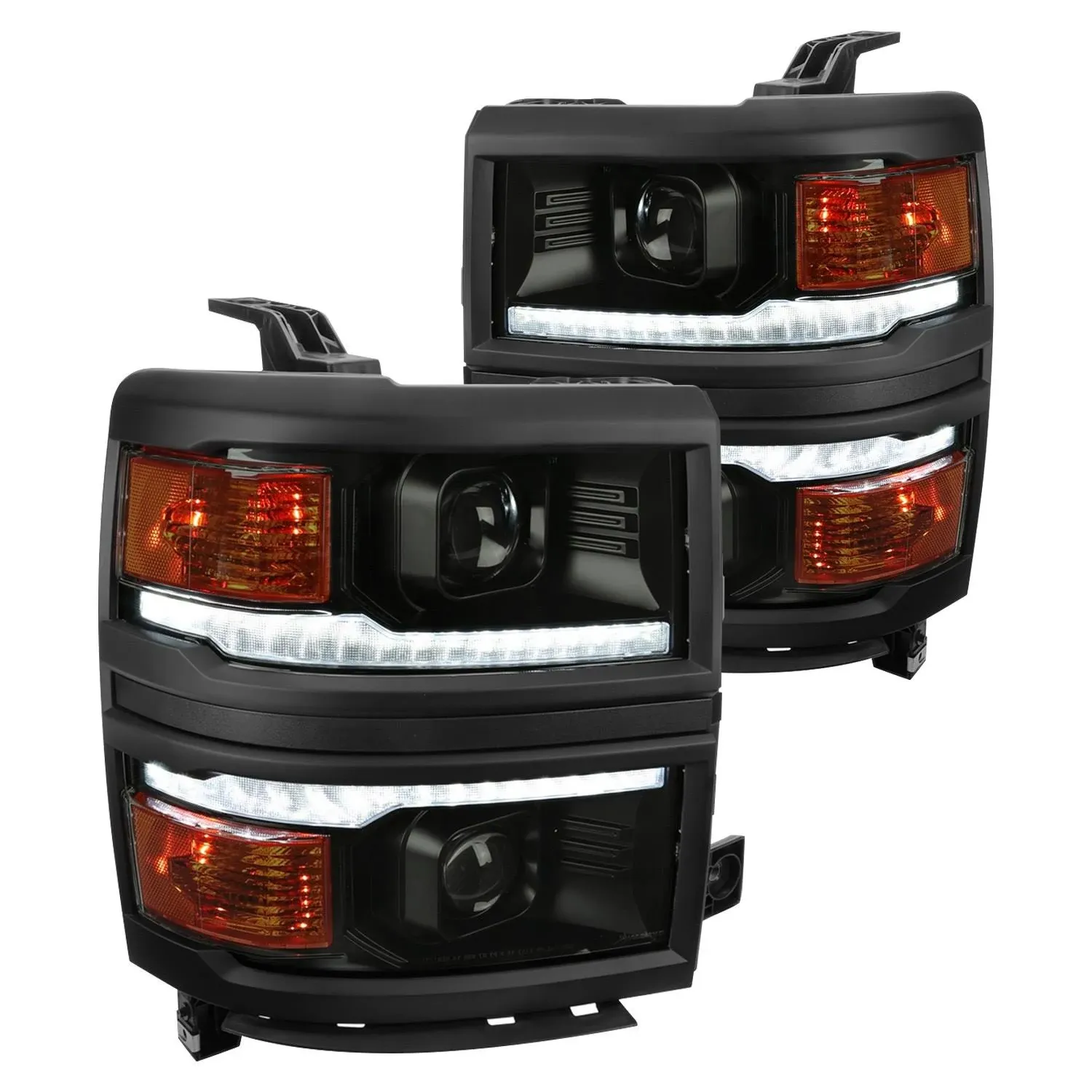 Chevy Silverado Spec-D Smoked Black DRL Projector Headlights